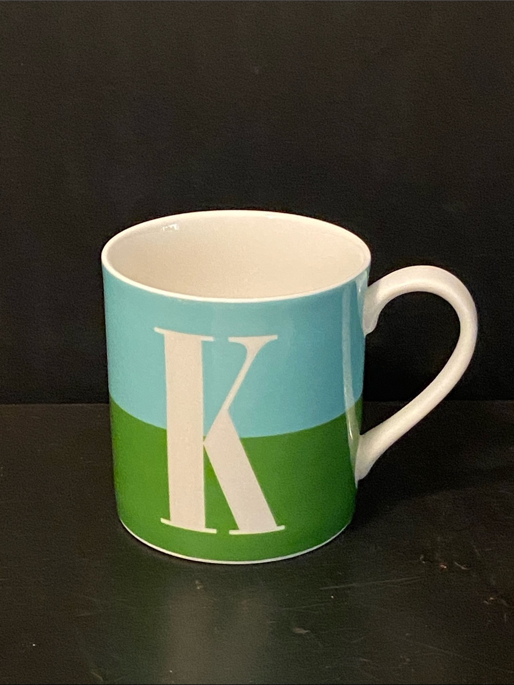 Кate Spade LENOX Aqua and Green Monogram K Ceramic Mug